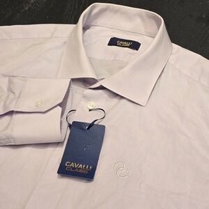 Cavalli Class Mens Light Lavender Cotton Blend Button Down Dress Shirt Size 18